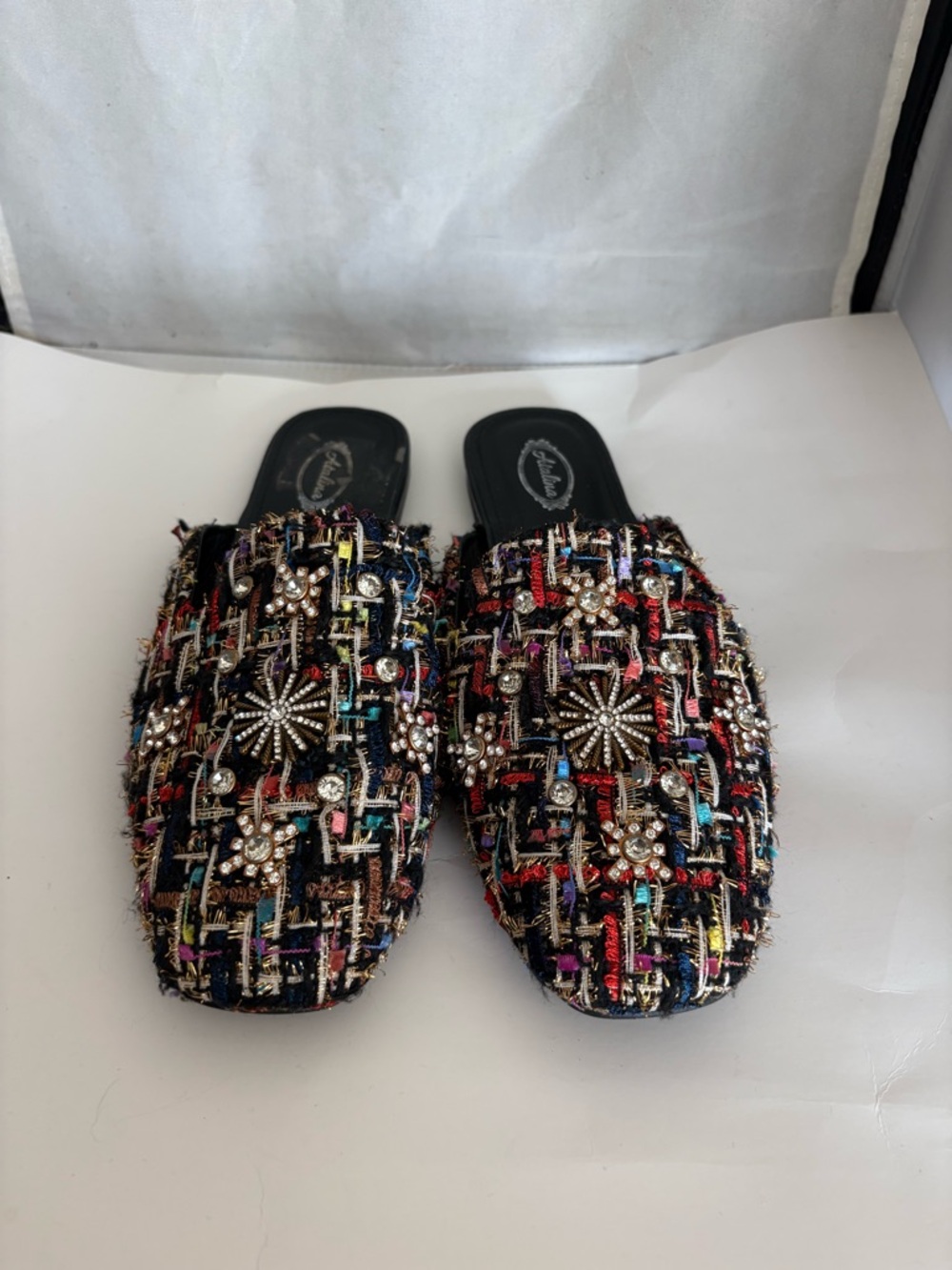 Atalina Embellished Multicolor Tweed Slip-On Mules 10